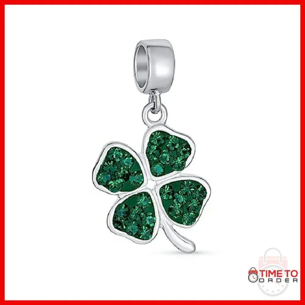 Sterling Silver Shamrock Charm Bead for Bracelets, 22mm